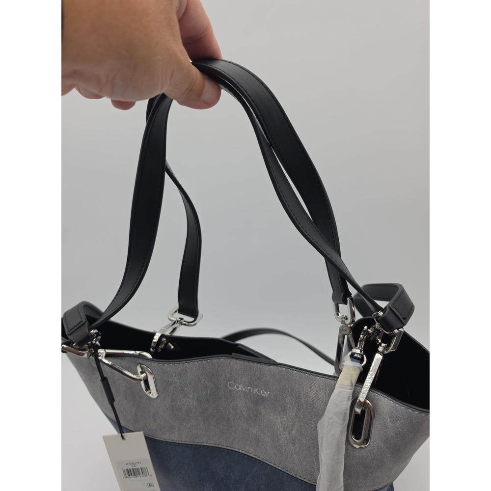 New Leather Calvin Klein purse Blue Gray Tote Purchased From Neiman Marcus. - Picture 10 of 15